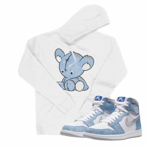 GRAIL Air Jordan 1 Hyper Royal I Bear Hoodie White Sz Small - Picture 1 of 5